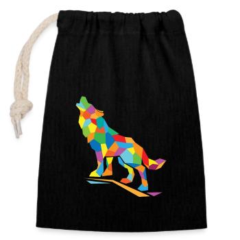Polygone de loup - Sac cadeau en coton avec cordon (14 x 20 cm) - noir - Devant