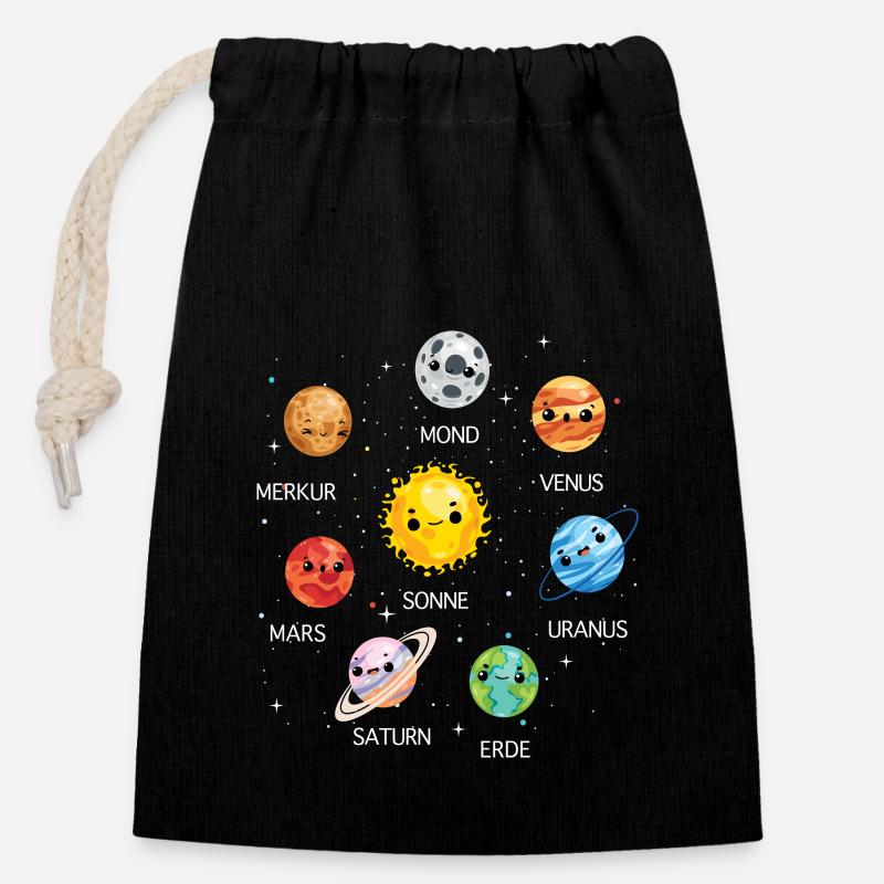 Solar system planets planet universe - Closable cotton gift bag (14x20cm) - black