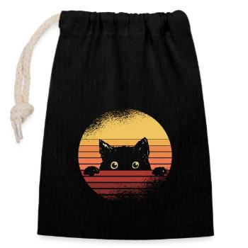 Black cat - Closable cotton gift bag (14x20cm) - black - Front