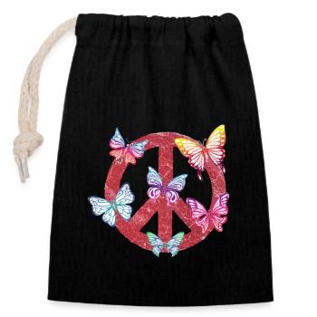 Hippie Butterflies Hippies Flower Power 60s - Closable cotton gift bag (14x20cm) - black - Front