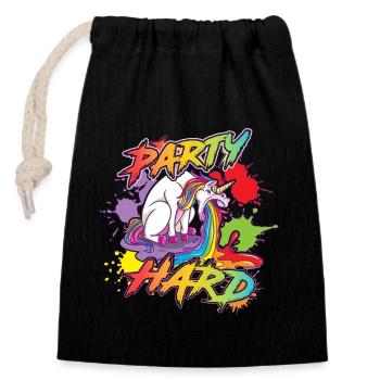 Party Hard Einhorn Unicorn kotzen Regenbogen Glück - Verschließbarer Geschenkbeutel aus Baumwolle (14x20cm) - Schwarz - Vorne