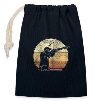Clay pigeon shooting saying throwing disc gift - Closable cotton gift bag (14x20cm) - navy - Front