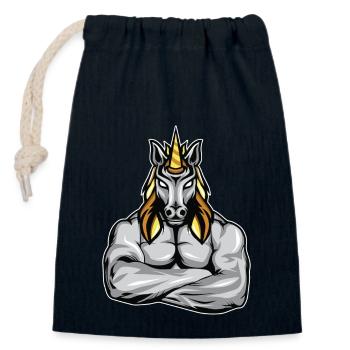 Cadeau de remise en forme de muscles licorne bodybuilder - Sac cadeau en coton avec cordon (14 x 20 cm) - bleu marine - Devant