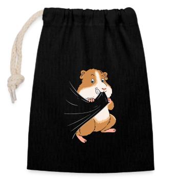 Meerschweinchen Nagen Knabern Verstecken Design - Verschließbarer Geschenkbeutel aus Baumwolle (14x20cm) - Schwarz - Vorne