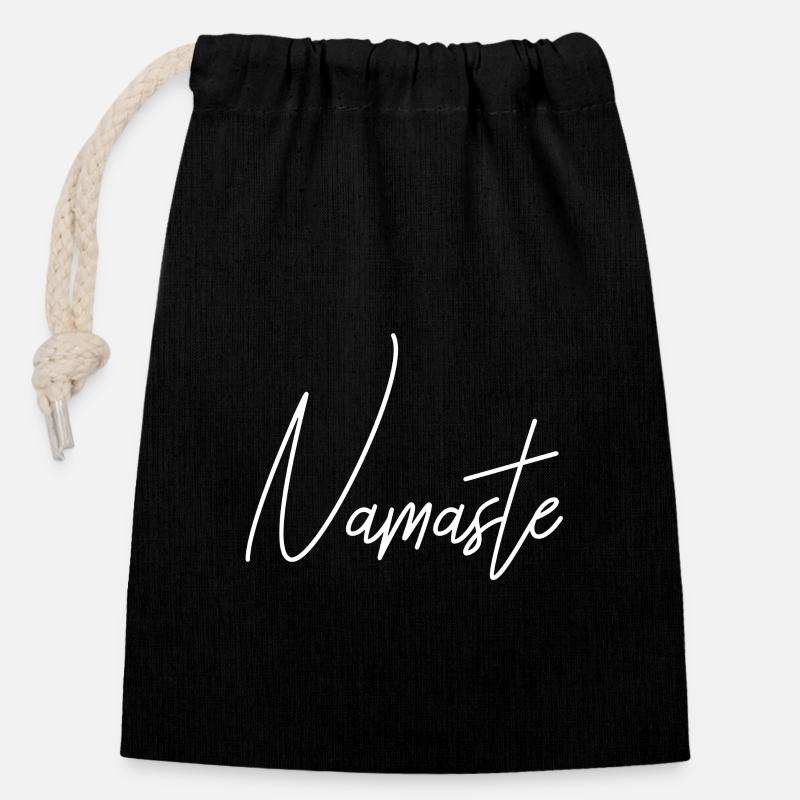 Namaste Schrift - Verschließbarer Geschenkbeutel aus Baumwolle (14x20cm) - Schwarz