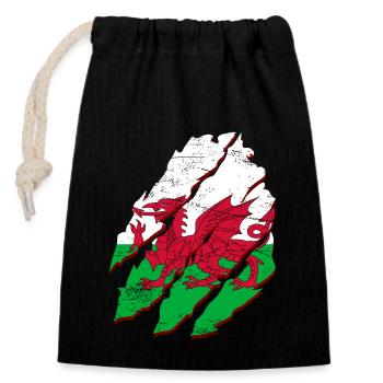 Wales Flag St Davids Day Cymraeg Welsh Coat of Arms - Closable cotton gift bag (14x20cm) - black - Front