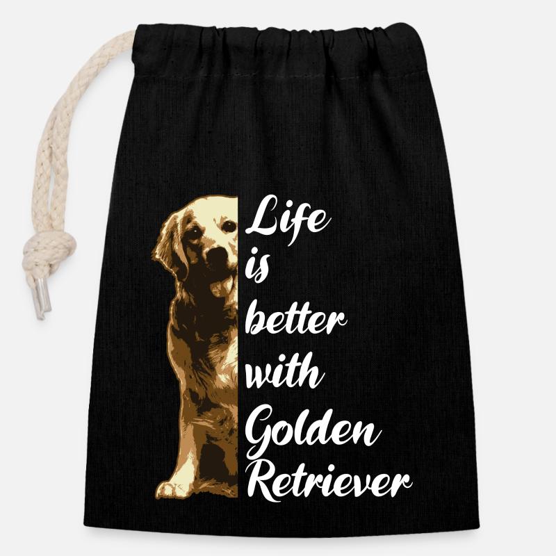 Life is better with Golden Retriever Gift - Closable cotton gift bag (14x20cm) - black
