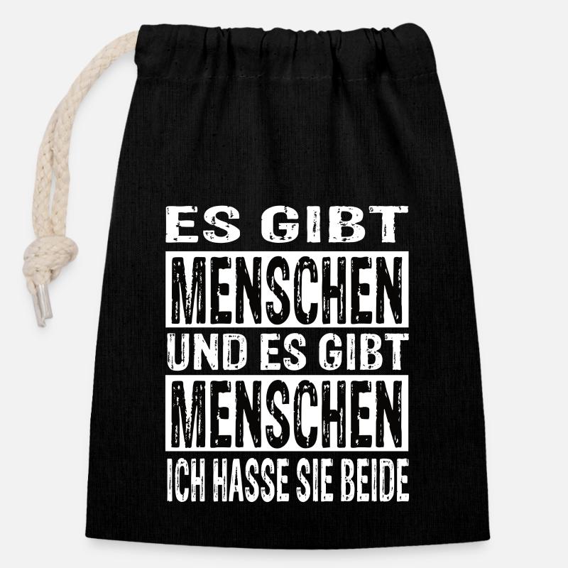 Ich Hasse Menschen - Verschließbarer Geschenkbeutel aus Baumwolle (14x20cm) - Schwarz