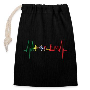 Lisbonne skyline heartbeat drapeau du Portugal - Sac cadeau en coton avec cordon (14 x 20 cm) - noir - Devant