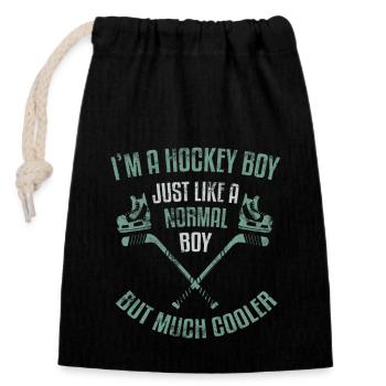 Hockey Boy Eishockey Jungen Wintersport - Verschließbarer Geschenkbeutel aus Baumwolle (14x20cm) - Schwarz - Vorne
