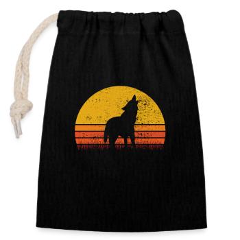 Wolf Wölfe Tier Hund Retro Sonnenaufgang Geschenk - Verschließbarer Geschenkbeutel aus Baumwolle (14x20cm) - Schwarz - Vorne