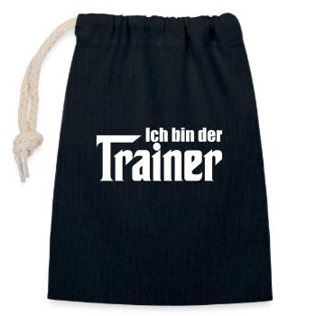 Trainer Ich bin der Trainer Fußball Handball - Verschließbarer Geschenkbeutel aus Baumwolle (14x20cm) - Navy - Vorne