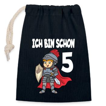 Ich Bin Schon 5 für einen Jungen der 5 Jahre wird - Verschließbarer Geschenkbeutel aus Baumwolle (14x20cm) - Navy - Vorne