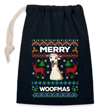 Merry Woofmas Ugly Sweater Whippet lévriers - Sac cadeau en coton avec cordon (14 x 20 cm) - bleu marine - Devant