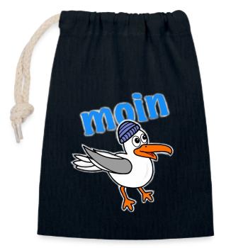 Möwe sagt moin - Verschließbarer Geschenkbeutel aus Baumwolle (14x20cm) - Navy - Vorne