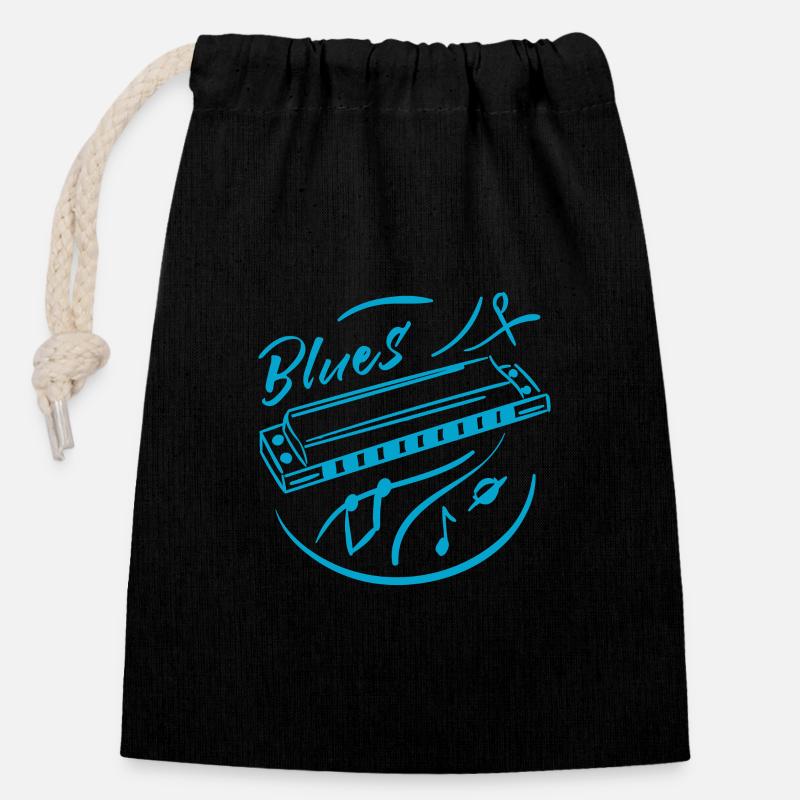 Harmonica de musique blues - Sac cadeau en coton avec cordon (14 x 20 cm) - noir