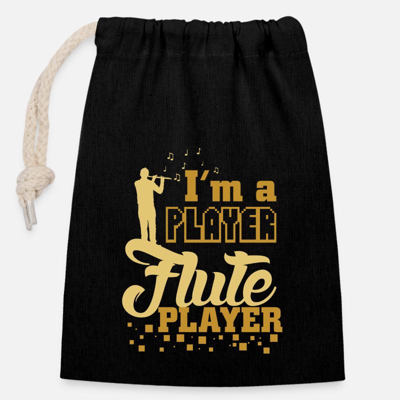 Flûte traversière disant - Sac cadeau en coton avec cordon (14 x 20 cm) - noir