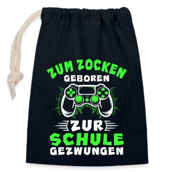 Gamer Zum Zocken Geboren Zur Schule Gezwungen - Verschließbarer Geschenkbeutel aus Baumwolle (14x20cm) - Navy - Vorne