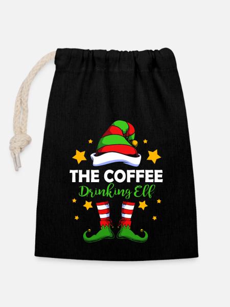 Elfe Elf Weihnachtsgeschenk Kaffee - Verschließbarer Geschenkbeutel aus Baumwolle (14x20cm) - Schwarz