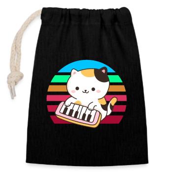 Piano keyboard cat sunset - Closable cotton gift bag (14x20cm) - black - Front