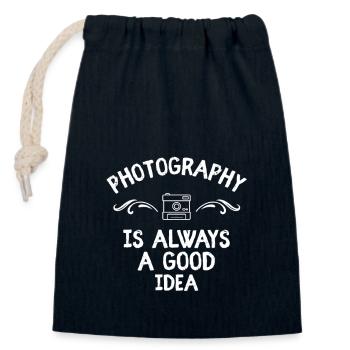 Appareil photo photographe - Sac cadeau en coton avec cordon (14 x 20 cm) - bleu marine - Devant