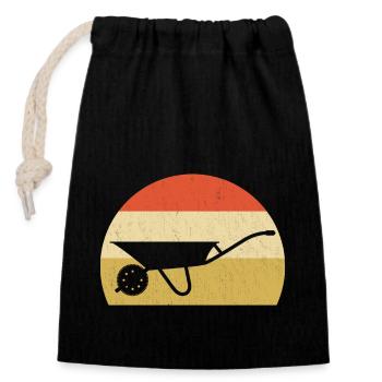 Wheelbarrow retro garden gift - Closable cotton gift bag (14x20cm) - black - Front