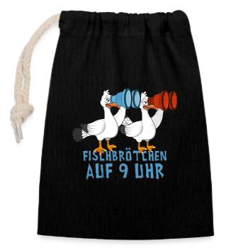 Moin plattdeutsch norddeutsch Möwen Fischbrötchen - Verschließbarer Geschenkbeutel aus Baumwolle (14x20cm) - Schwarz - Vorne