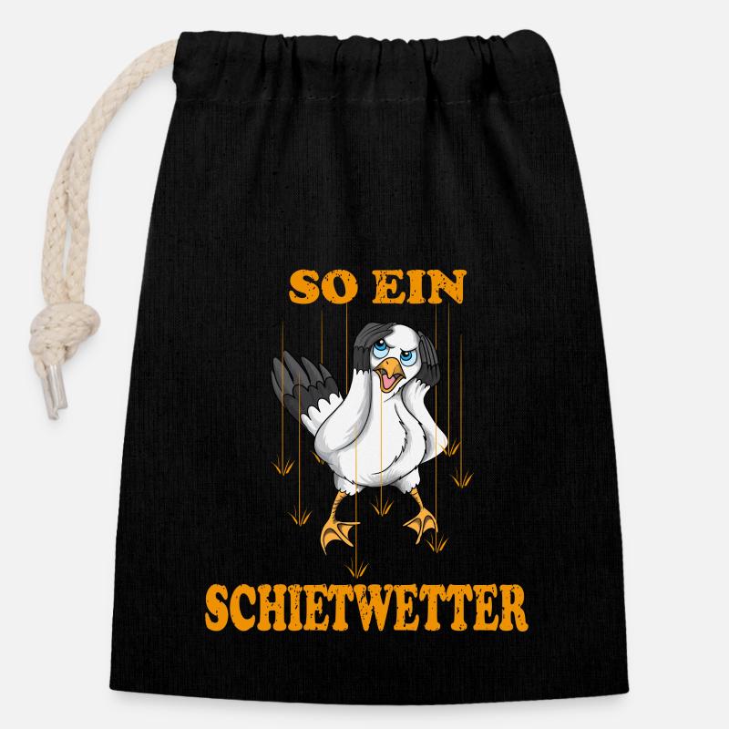Plattdeutsche Möwe so ein Schietwetter Nordsee - Verschließbarer Geschenkbeutel aus Baumwolle (14x20cm) - Schwarz
