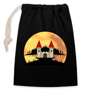 Mittelalter Burg Festung Natur Fantasy - Verschließbarer Geschenkbeutel aus Baumwolle (14x20cm) - Schwarz - Vorne