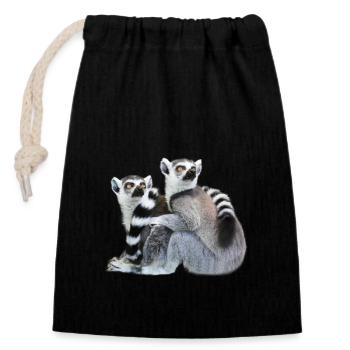 Lemur Lemuren Design Männer Frauen Geschenk - Verschließbarer Geschenkbeutel aus Baumwolle (14x20cm) - Schwarz - Vorne