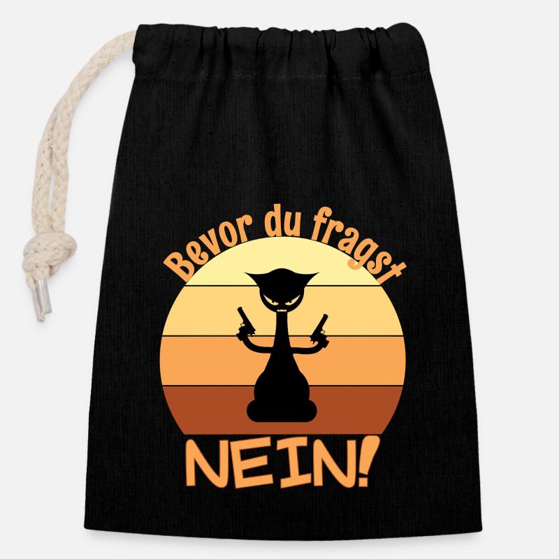 Before you ask NO - Closable cotton gift bag (14x20cm) - black