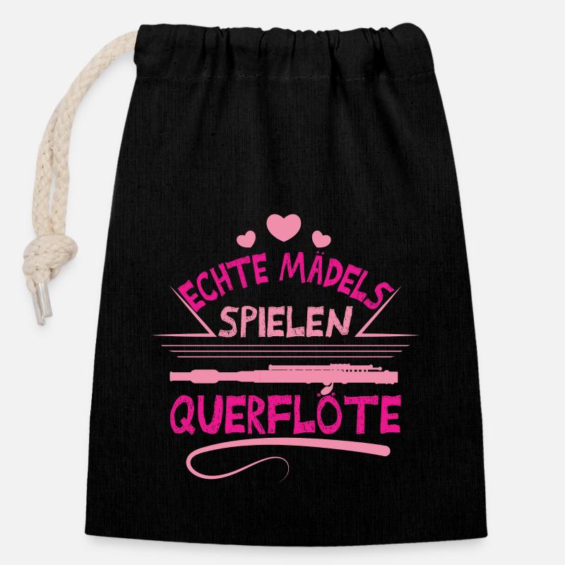 Querflöte Mädels - Verschließbarer Geschenkbeutel aus Baumwolle (14x20cm) - Schwarz