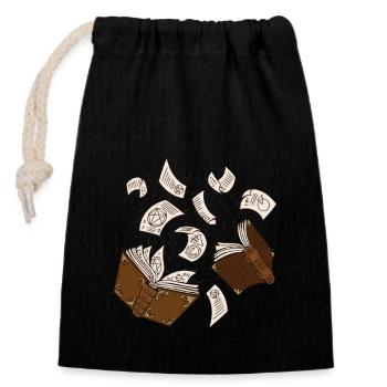 Witch books spells flying pages - Closable cotton gift bag (14x20cm) - black - Front