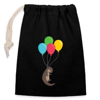 Loutre sur ballons loutre cadeau animal mignon - Sac cadeau en coton avec cordon (14 x 20 cm) - noir - Devant
