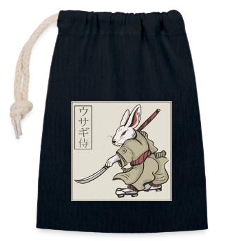 Japanese art rabbit samurai with sword - Closable cotton gift bag (14x20cm) - navy - Front