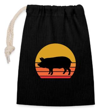 rétro soleil porc animal de compagnie idée cadeau - Sac cadeau en coton avec cordon (14 x 20 cm) - noir - Devant