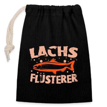 Lachs Flüsterer - Verschließbarer Geschenkbeutel aus Baumwolle (14x20cm) - Schwarz - Vorne