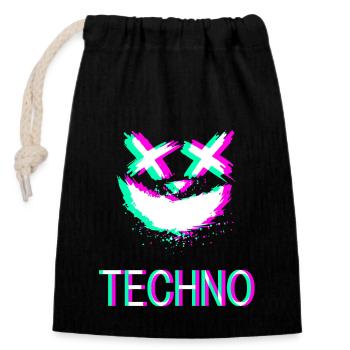 Techno Rave Festival Synth Party Emma Glitch - Sac cadeau en coton avec cordon (14 x 20 cm) - noir - Devant