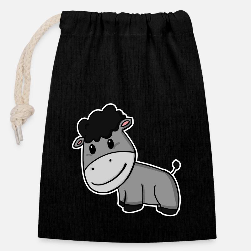L’âne - Sac cadeau en coton avec cordon (14 x 20 cm) - noir