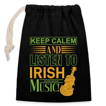 Keep Calm St. Patrick's Day - Closable cotton gift bag (14x20cm) - black - Front