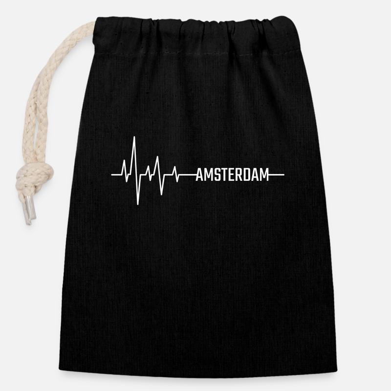 Amsterdam - Verschließbarer Geschenkbeutel aus Baumwolle (14x20cm) - Schwarz