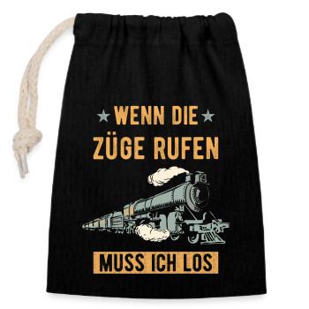 Zug Modelleisenbahn Eisenbahner - Verschließbarer Geschenkbeutel aus Baumwolle (14x20cm) - Schwarz - Vorne