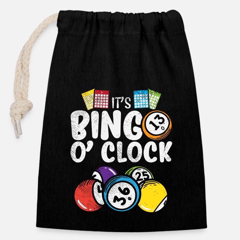 It's Bingo O Clock - Verschließbarer Geschenkbeutel aus Baumwolle (14x20cm) - Schwarz