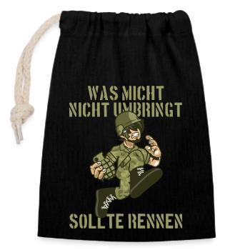 Soldat Spruch - Verschließbarer Geschenkbeutel aus Baumwolle (14x20cm) - Schwarz - Vorne