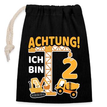 2. Geburtstag Baustelle Bagger Kran Geschenk Junge - Verschließbarer Geschenkbeutel aus Baumwolle (14x20cm) - Schwarz - Vorne