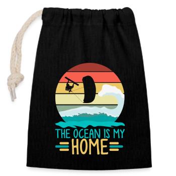 Kitesurfing, Kitesurfing Kitesurfen, Meer, - Verschließbarer Geschenkbeutel aus Baumwolle (14x20cm) - Schwarz - Vorne
