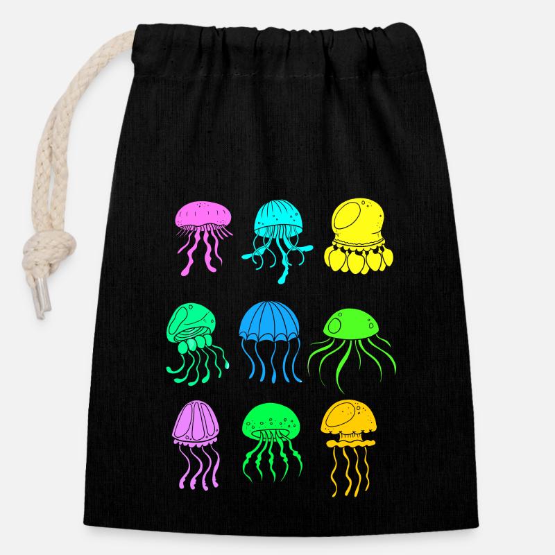 Méduses espèces méduses méduses - Sac cadeau en coton avec cordon (14 x 20 cm) - noir