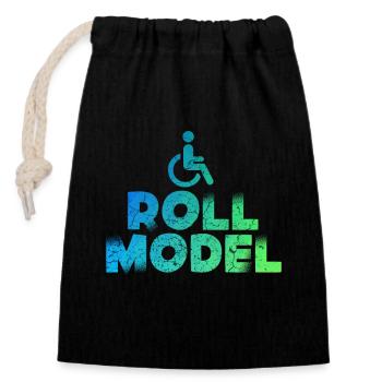 Modèle en fauteuil roulant - Sac cadeau en coton avec cordon (14 x 20 cm) - noir - Devant