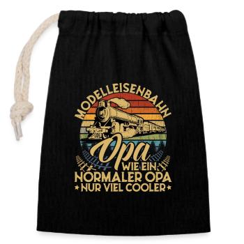 Modelleisenbahn Opa - Verschließbarer Geschenkbeutel aus Baumwolle (14x20cm) - Schwarz - Vorne