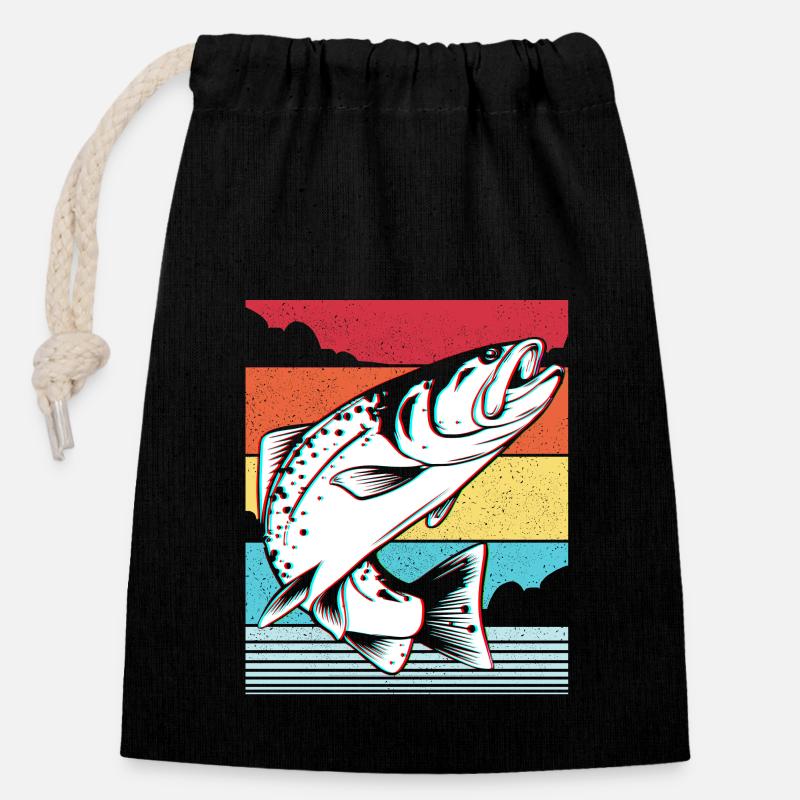 Fische Hecht Karpfen - Verschließbarer Geschenkbeutel aus Baumwolle (14x20cm) - Schwarz